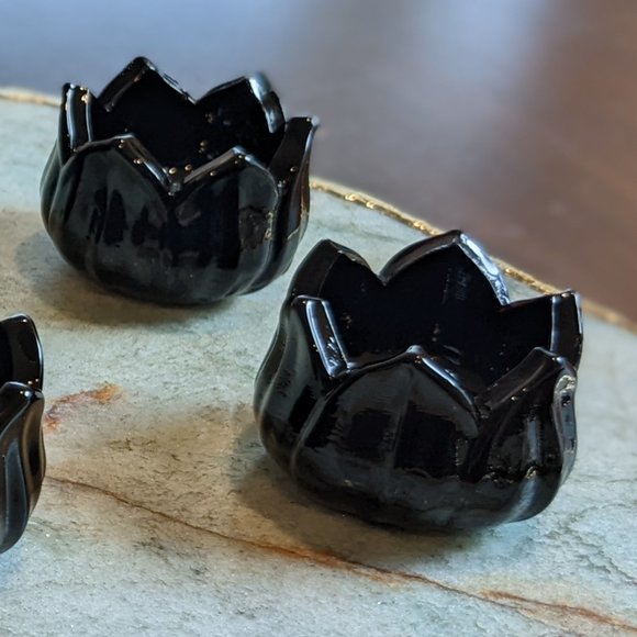 Westmoreland Black Amethyst Lotus Salt Cellars Set of Six (6)